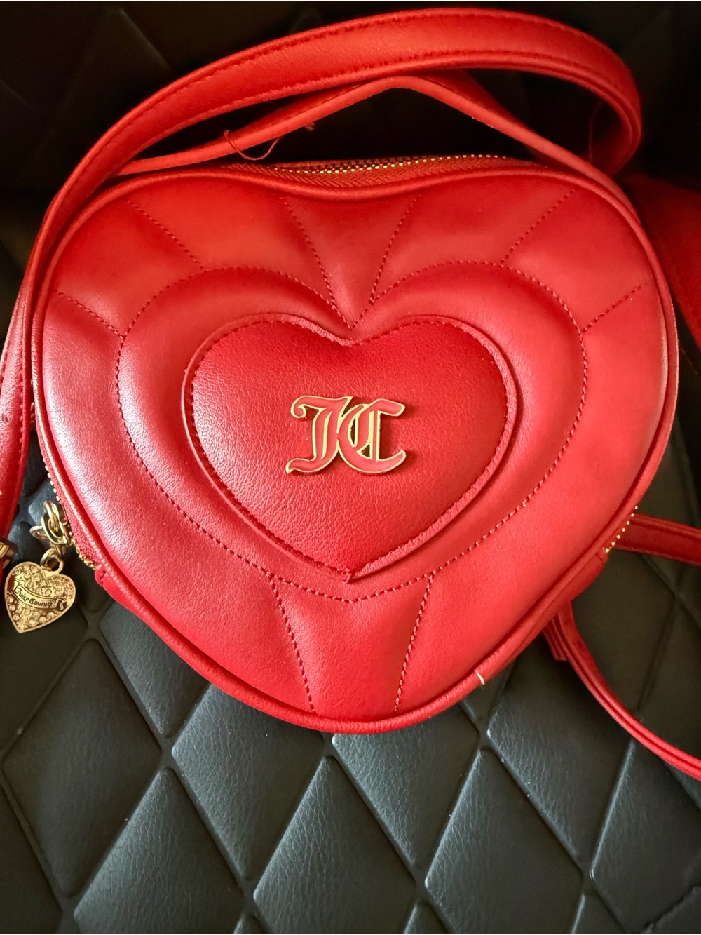 Juicy Couture Heart-Shaped Red Crossbody Bag with Gold Monogram
